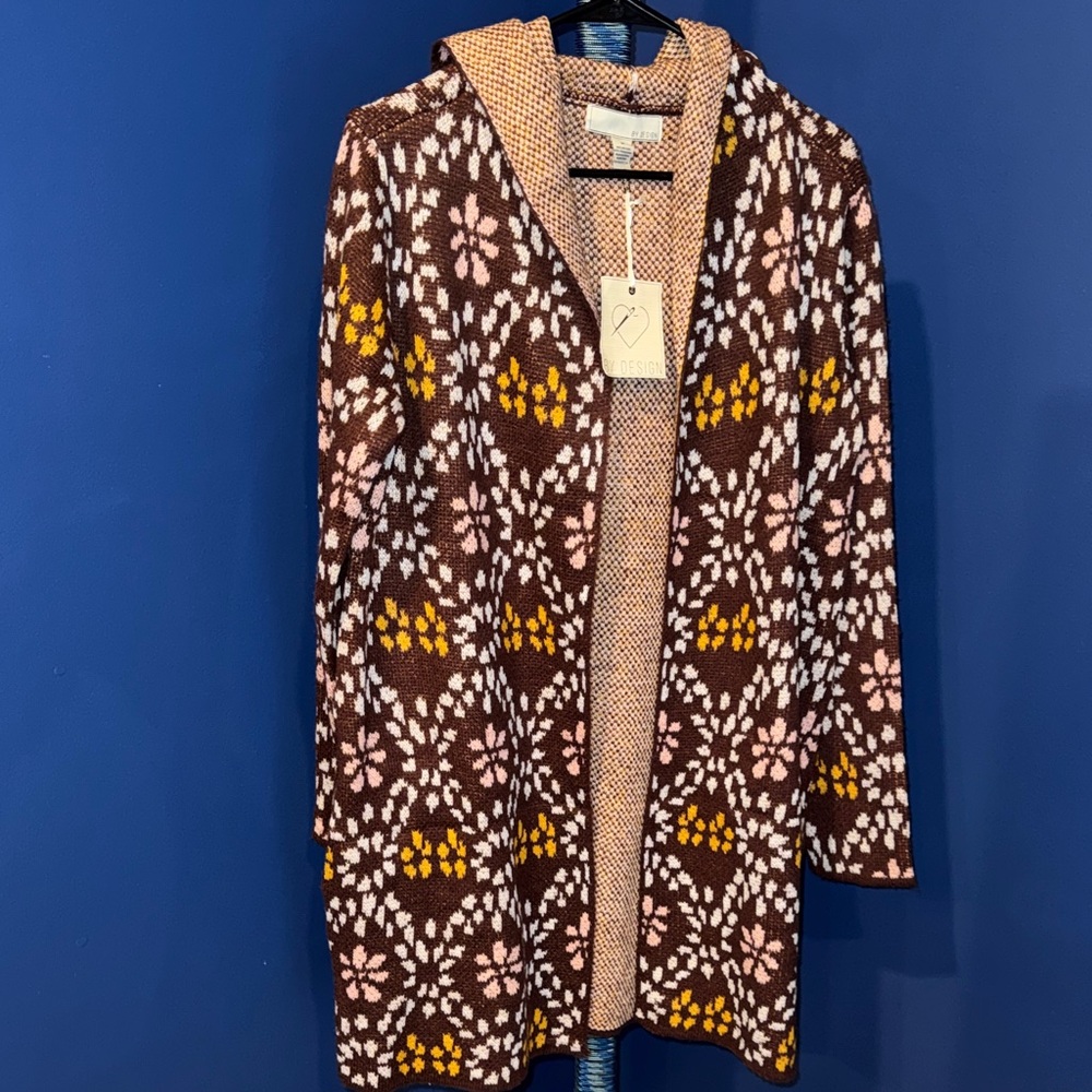 By Design- NWT Brown Floral Patterned Cardigan Size Medium - Picture 3 of 16